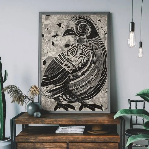 Black and White Bird Folk Art Print-1.jpeg