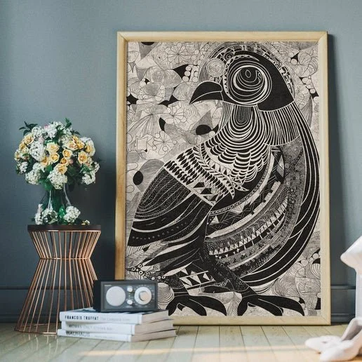 Black and White Bird Folk Art Print-2.jpeg