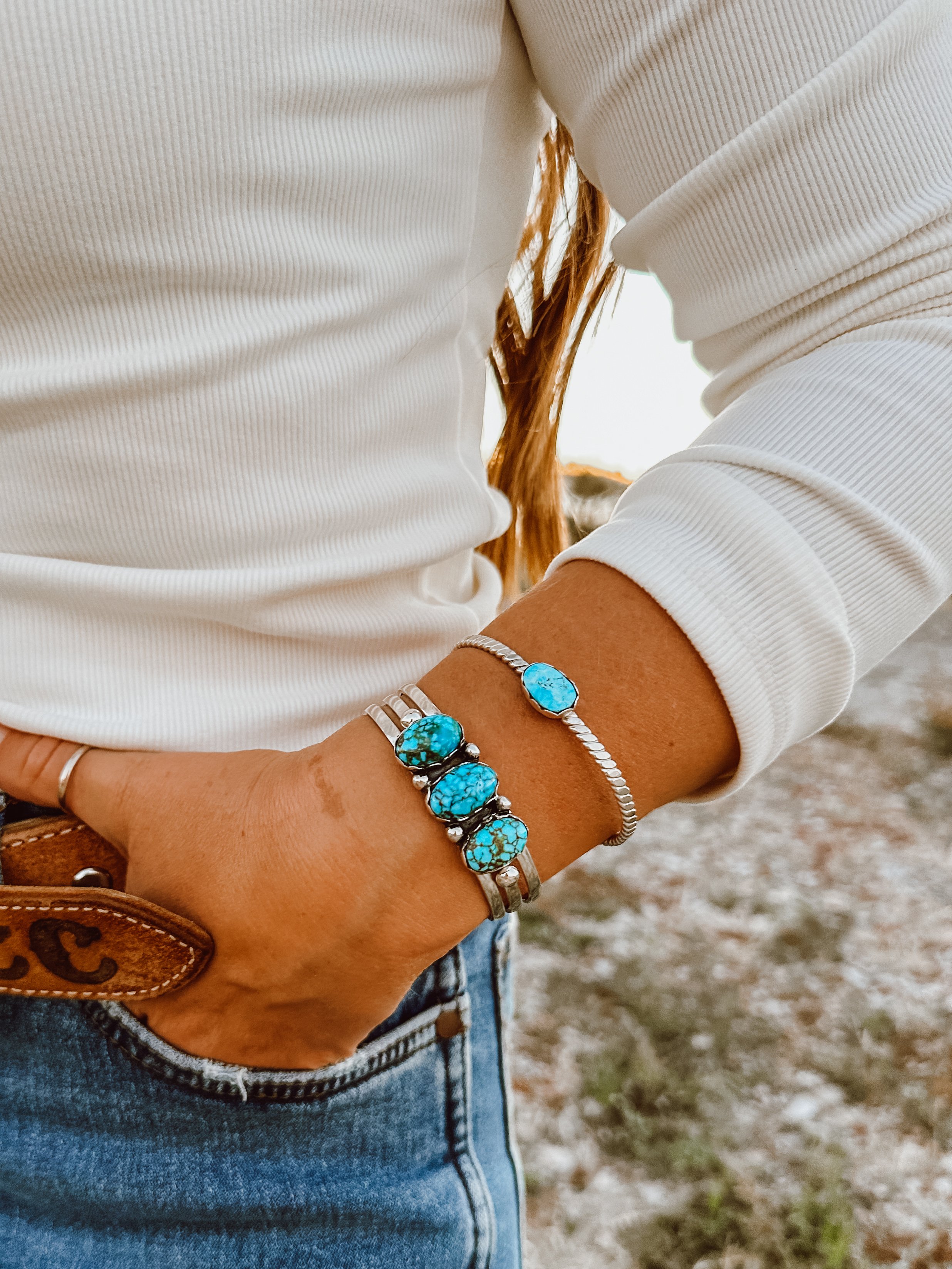 3 Stone Water Web Turquoise Cuff