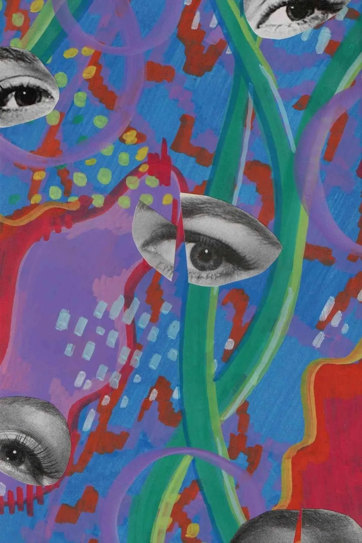 gouache, collage, acrylic marker