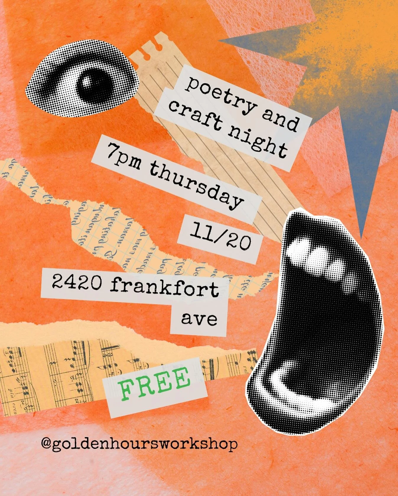 We&rsquo;ll be combining blackout poetry with collage to create our own broadsides! But, other art forms are also welcome. 🥰 Collage materials will be provided, but feel free to bring your own materials if there&rsquo;s something you&rsquo;d particu