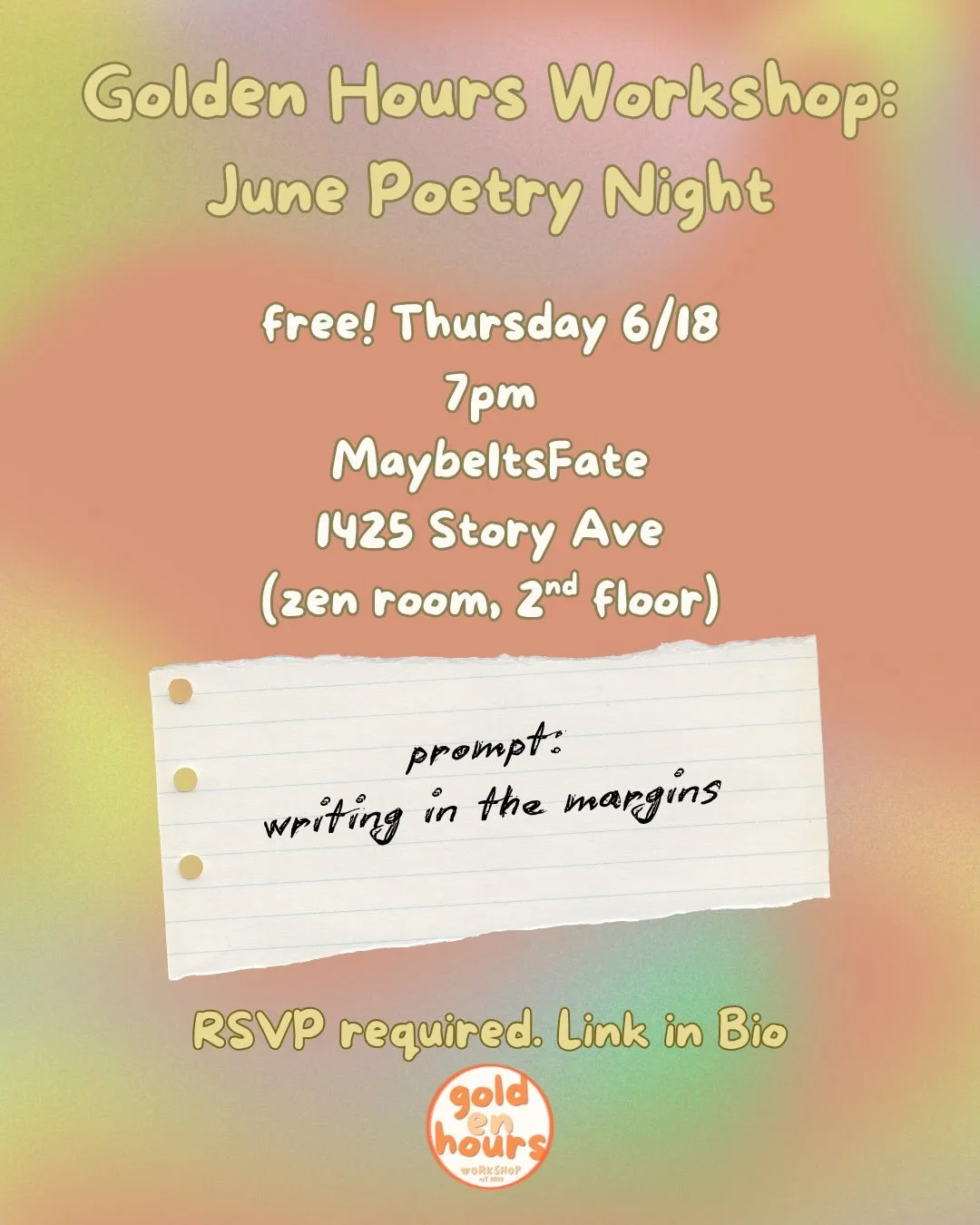 Come write with us next Thursday! June 18th at Maybe It&rsquo;s Fate 🧚&zwj;♀️ As always, free tickets are in our bio, and you can always DM us if you have any questions! 🥰

We&rsquo;ve hosted here many times before, and we are looking forward to re