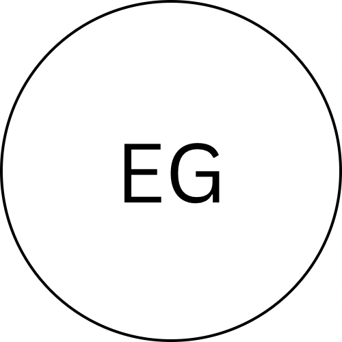 Black circle with the letters "EG" inside.