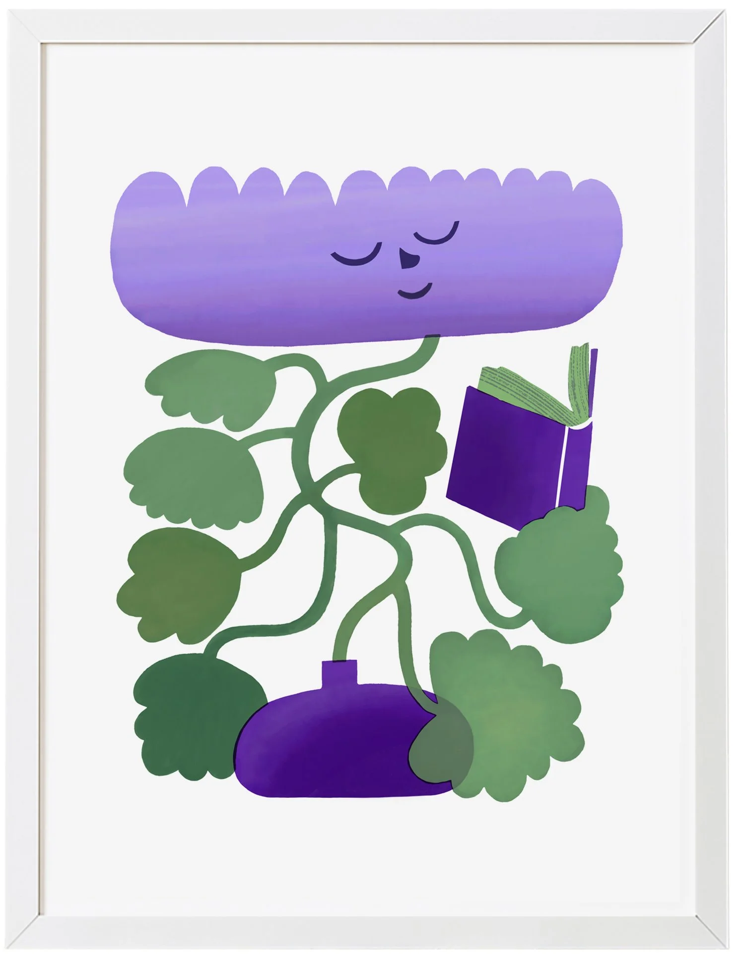 Väritetty piirros linnunpesästä, jossa on elämän ilmeinen kasvi ja kirja