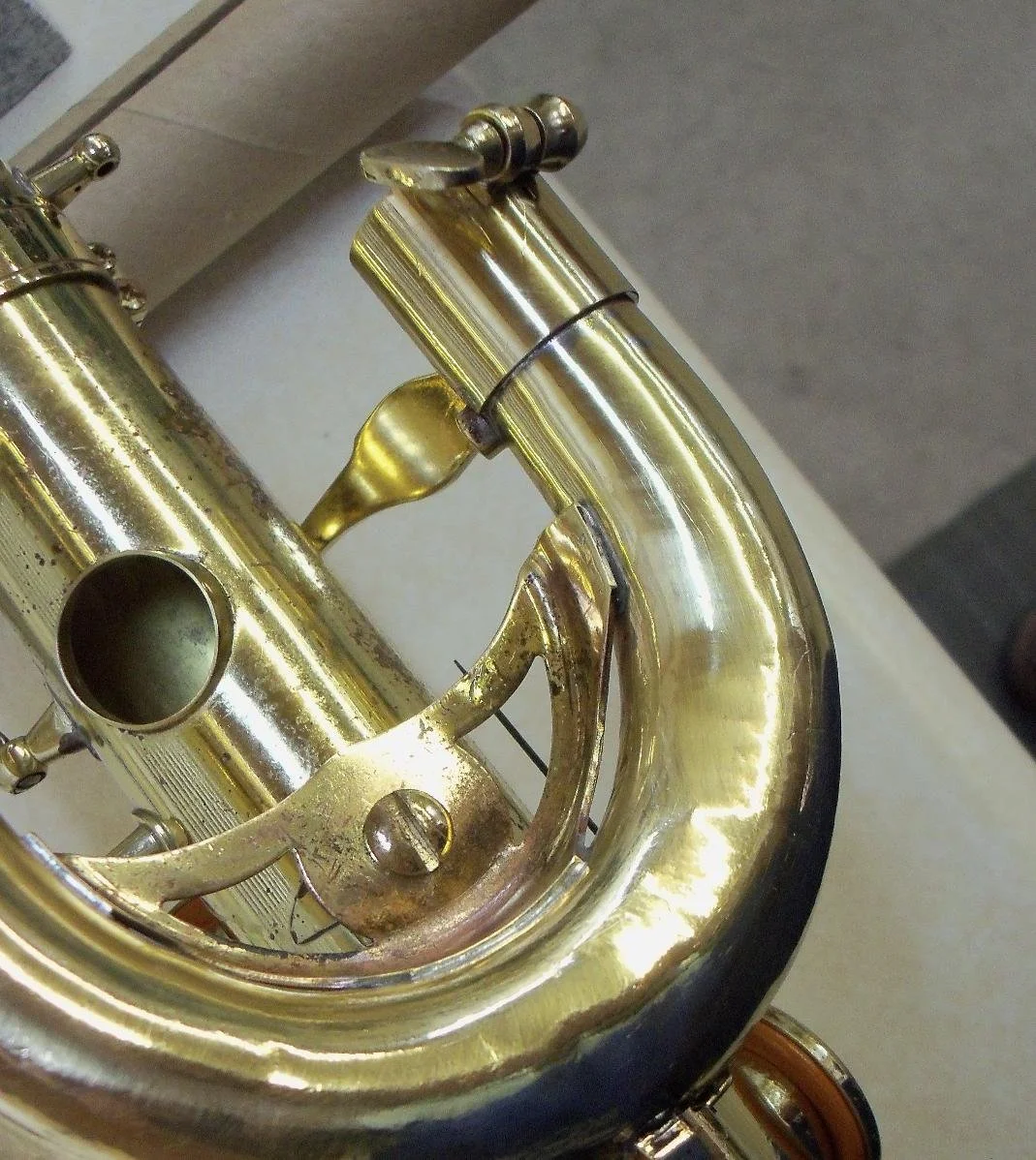 baritone sax J-crook after dent repair