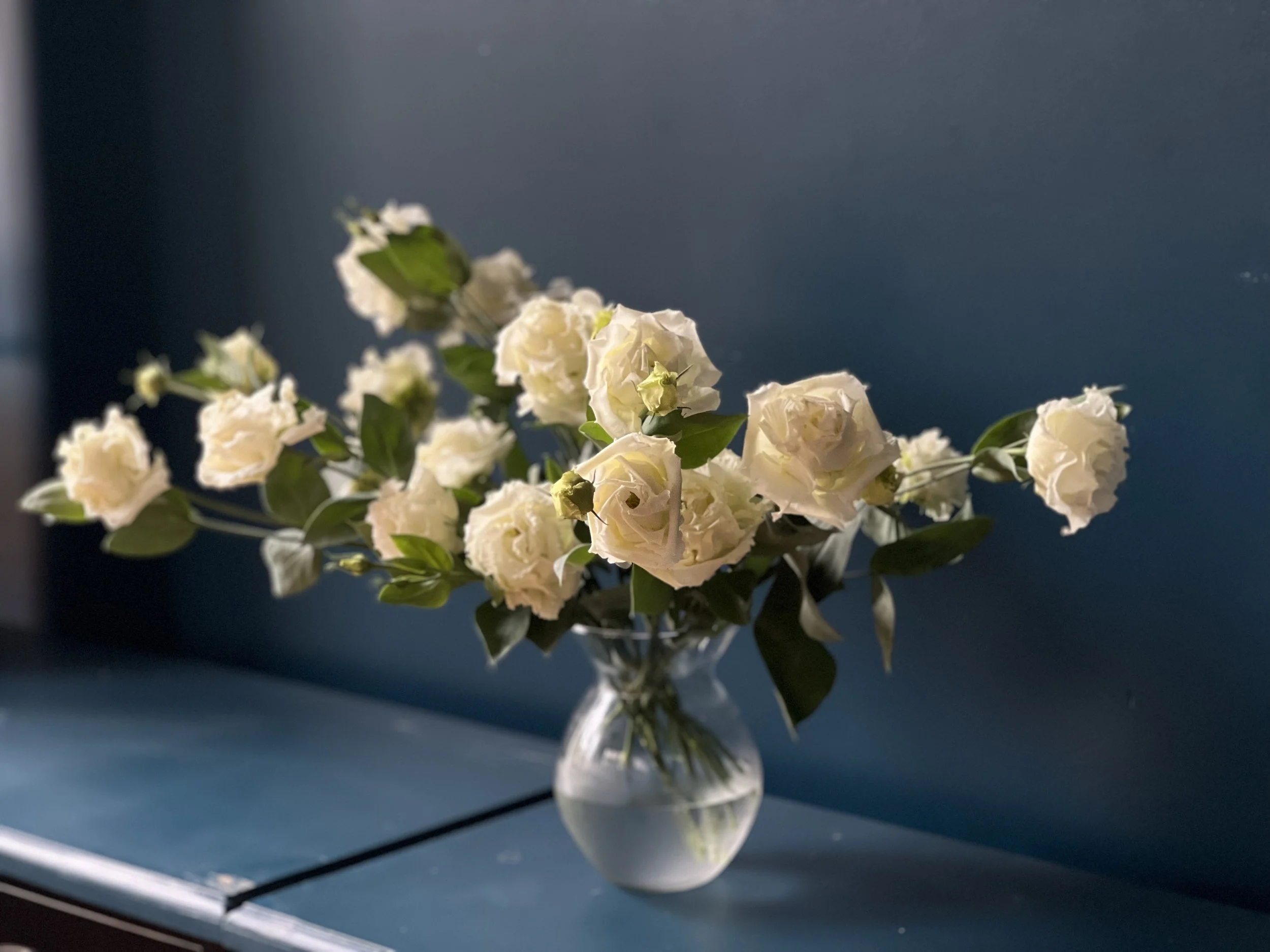 Delivered flowers for a retirement, this is one of our pure blooms bunches in vase with simply cream lisianthus