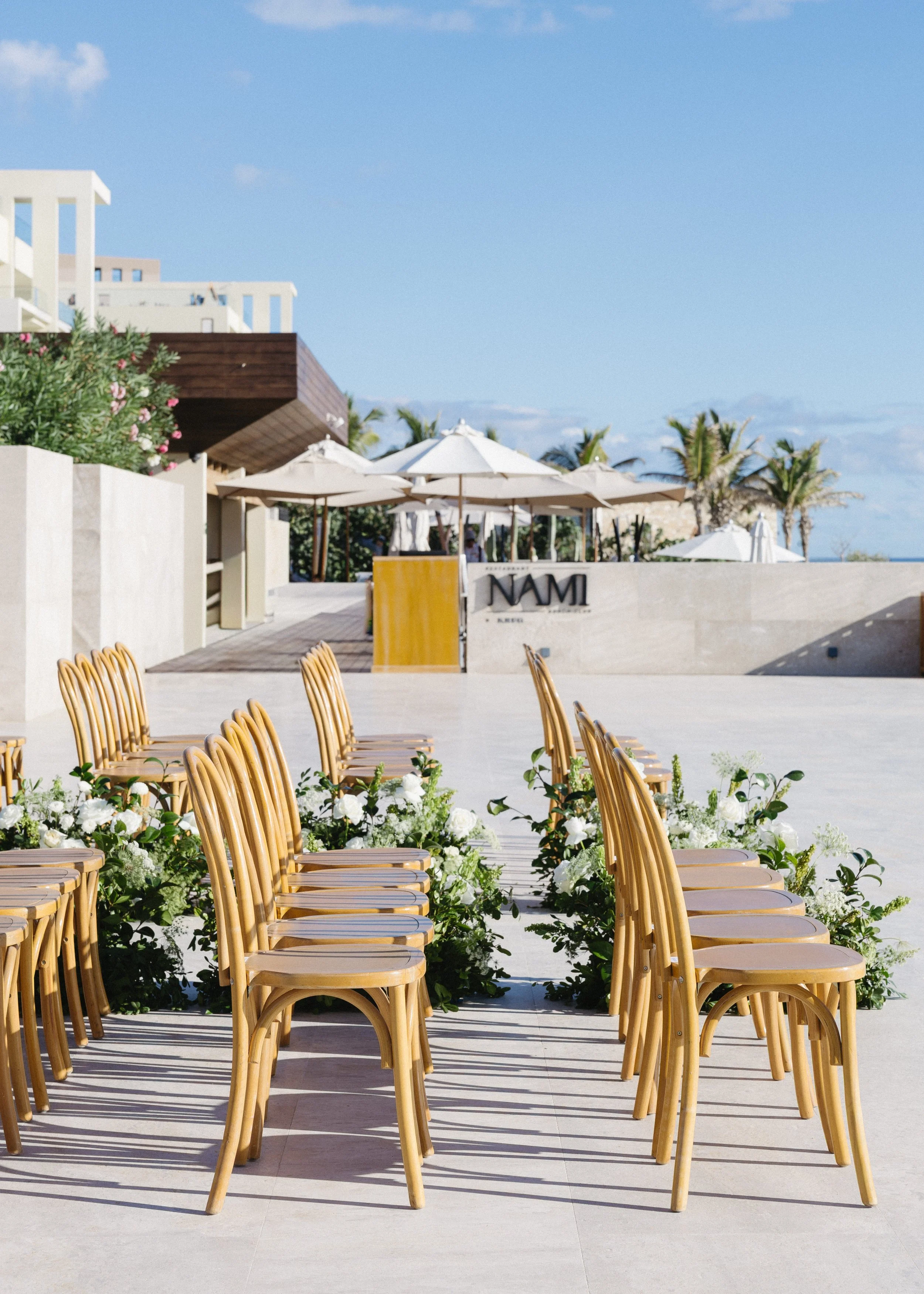 ceremony layout at beachfront destination wedding