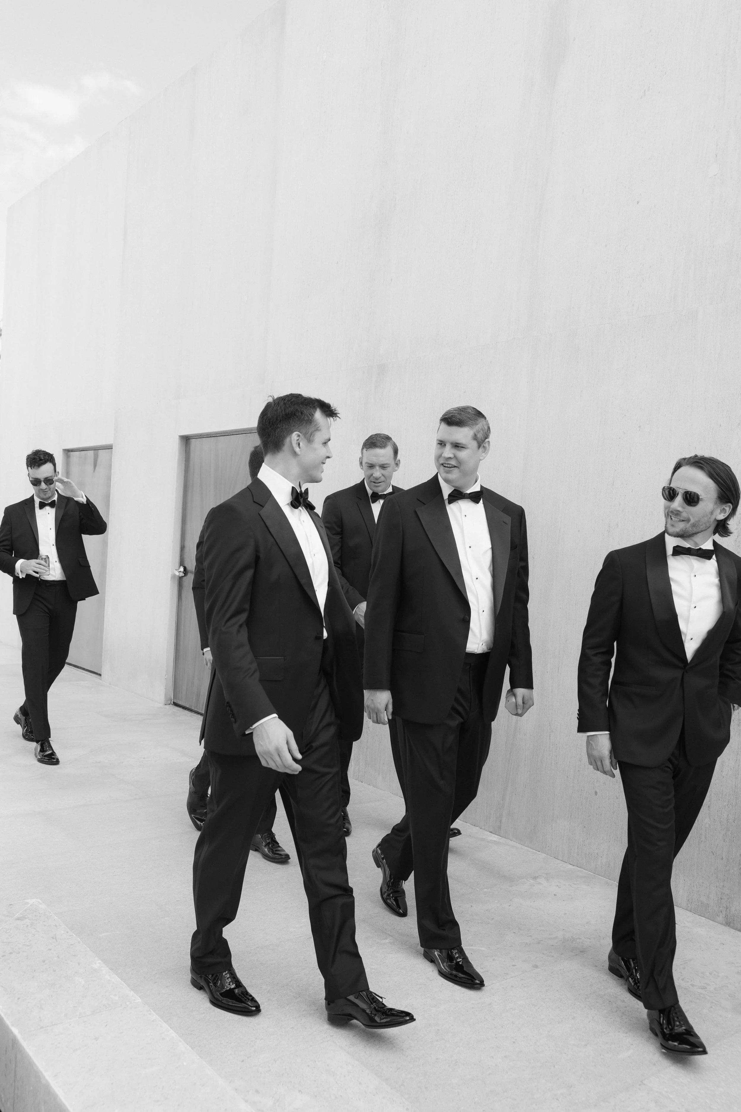 groom party at modern resort wedding in mexico