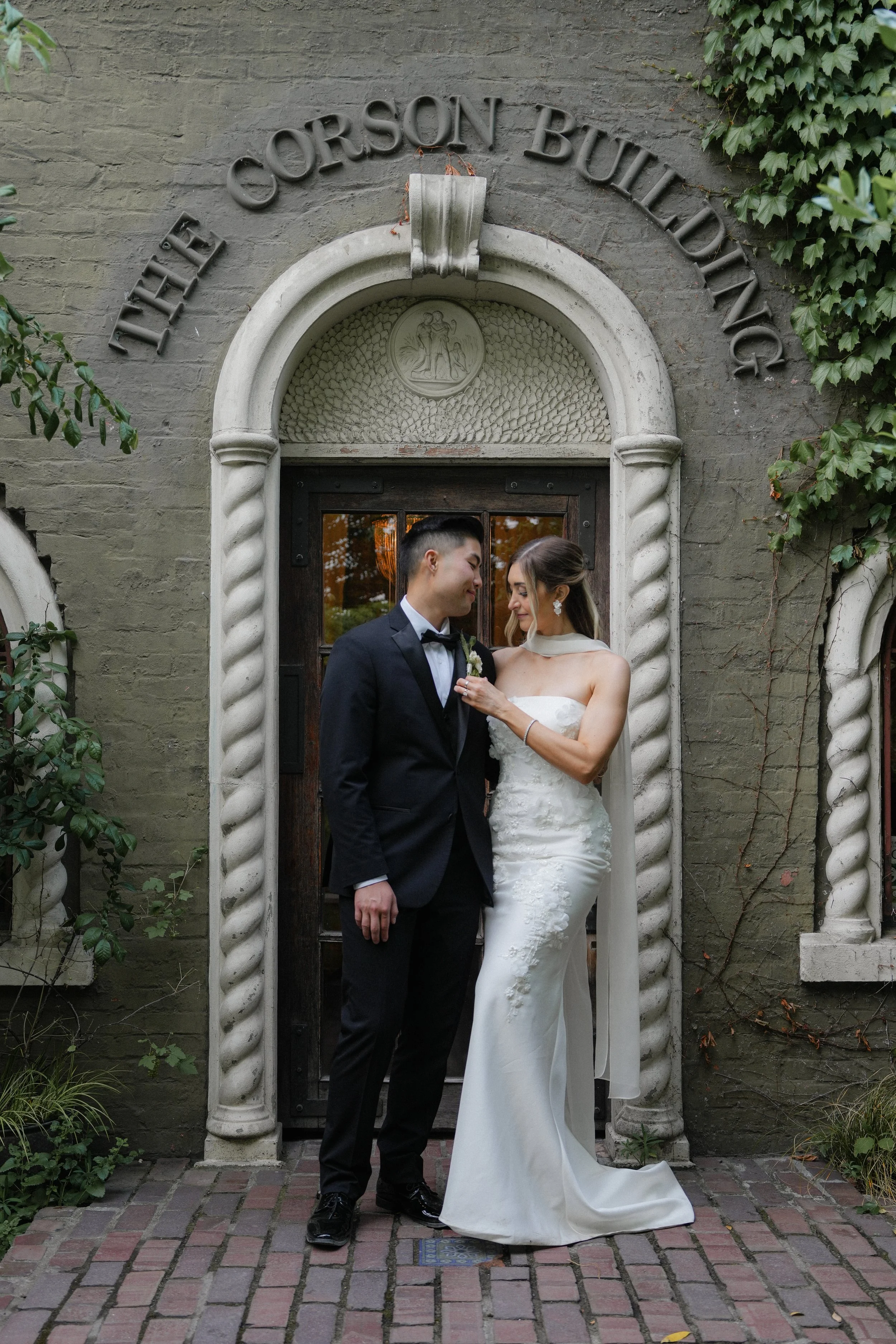 the corson building couple portrait on wedding day