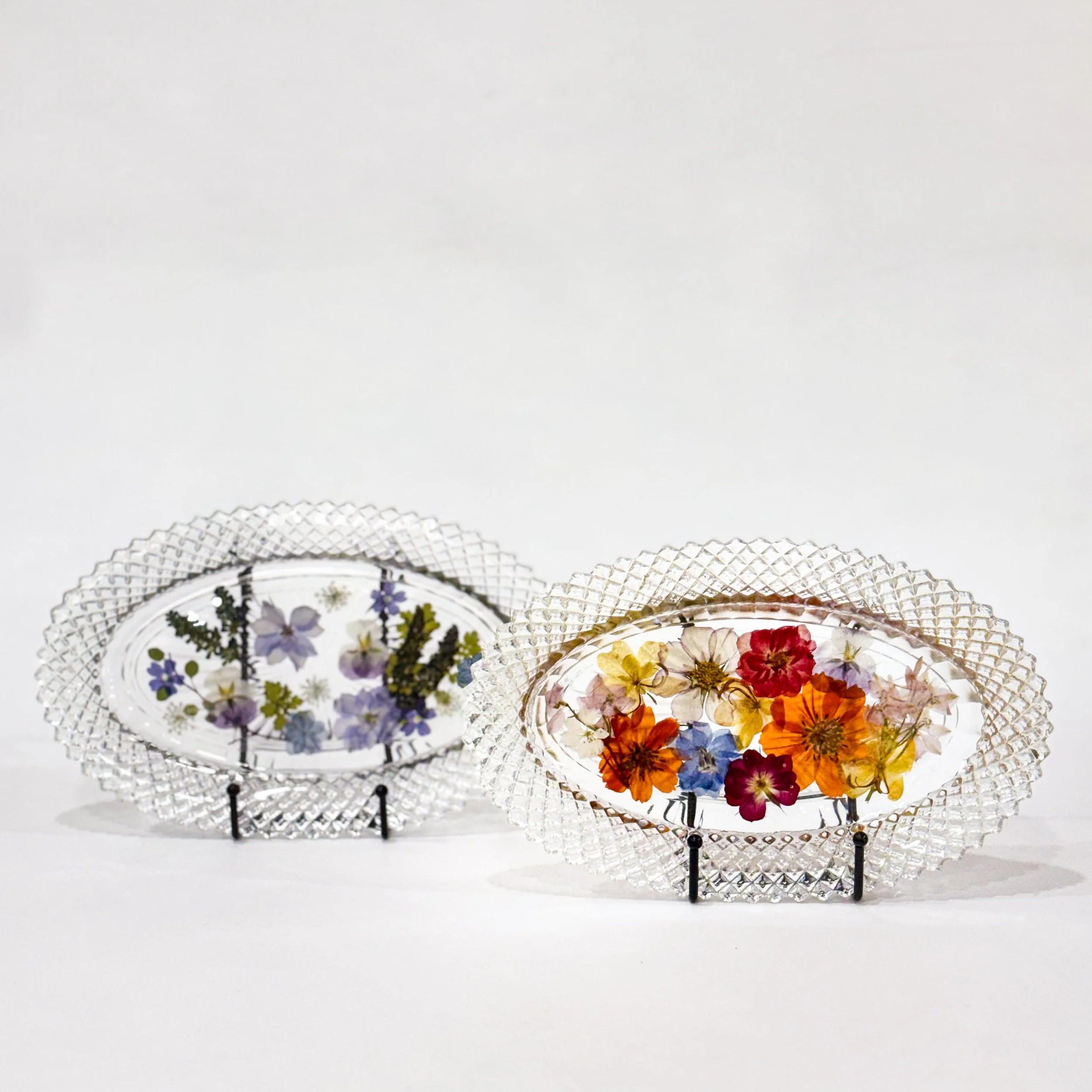 Oval Diamond Cut Depression Glass Tray