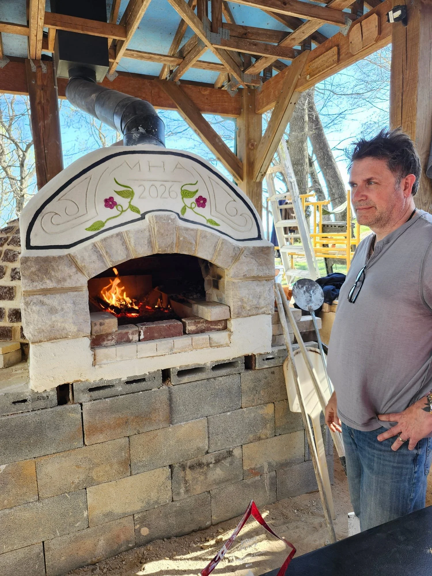 Michael ready to start the pizza!