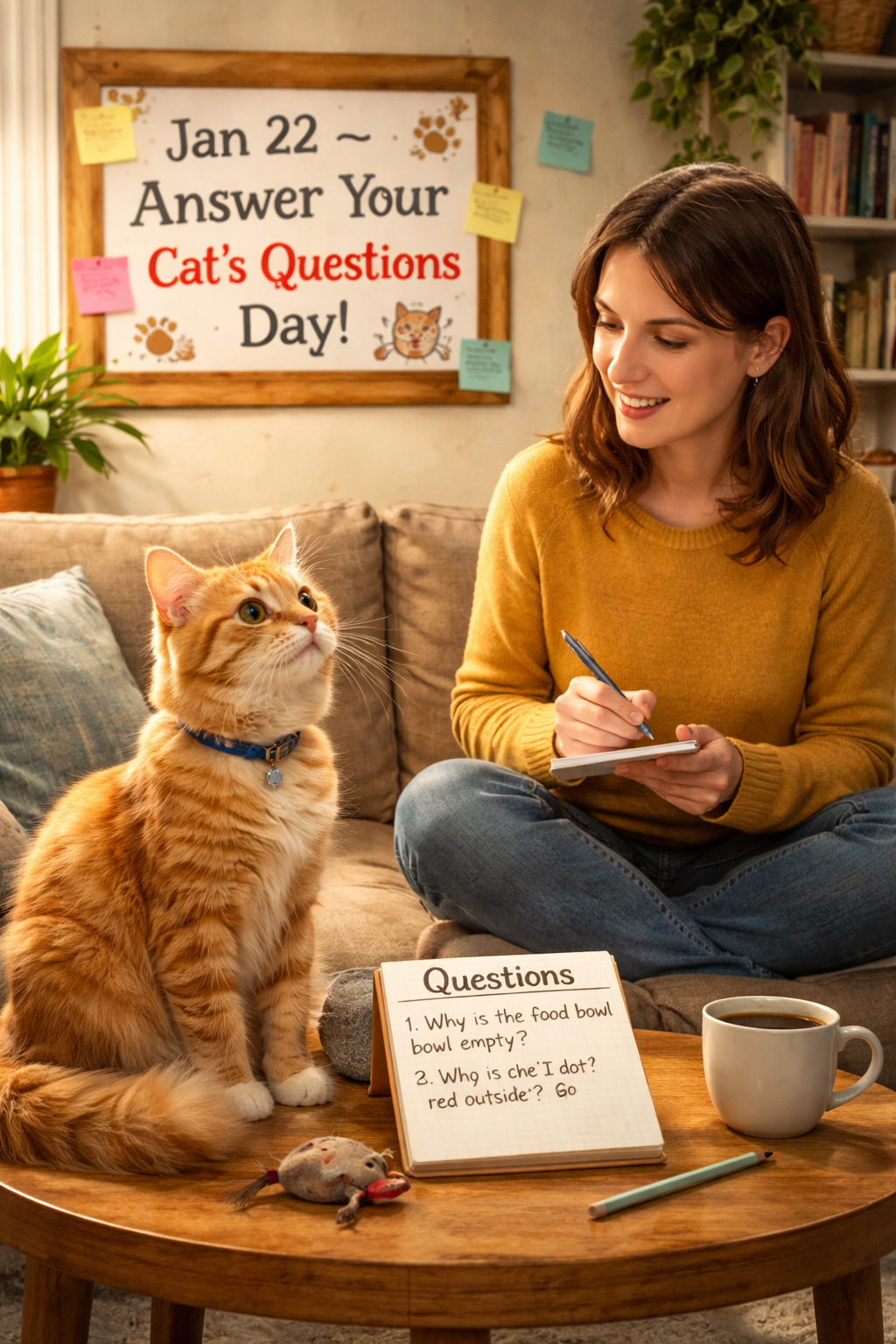 🐱💬 Answer Your Cat’s Questions Day - January 22 - Because your cat clearly has thoughts and they would like answers immediately.