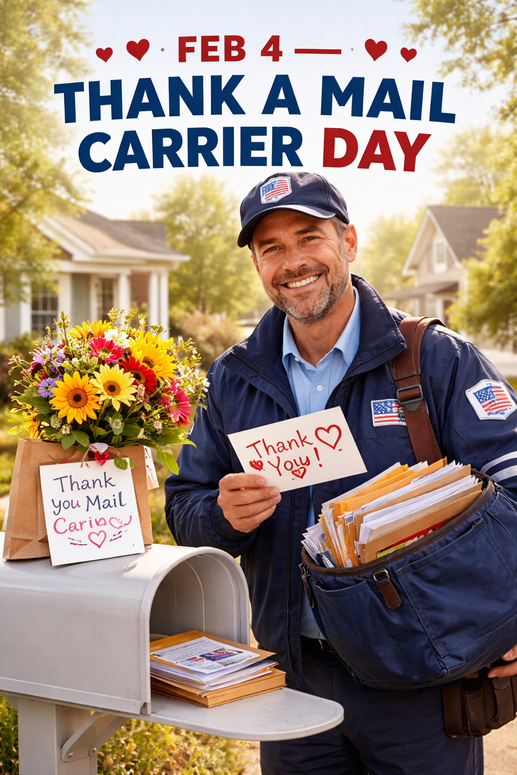 📬💌 Thank a Mail Carrier Day — February 4 - Because someone literally walks through rain, snow, heat waves, and suspicious-looking dogs to bring you socks from the internet.