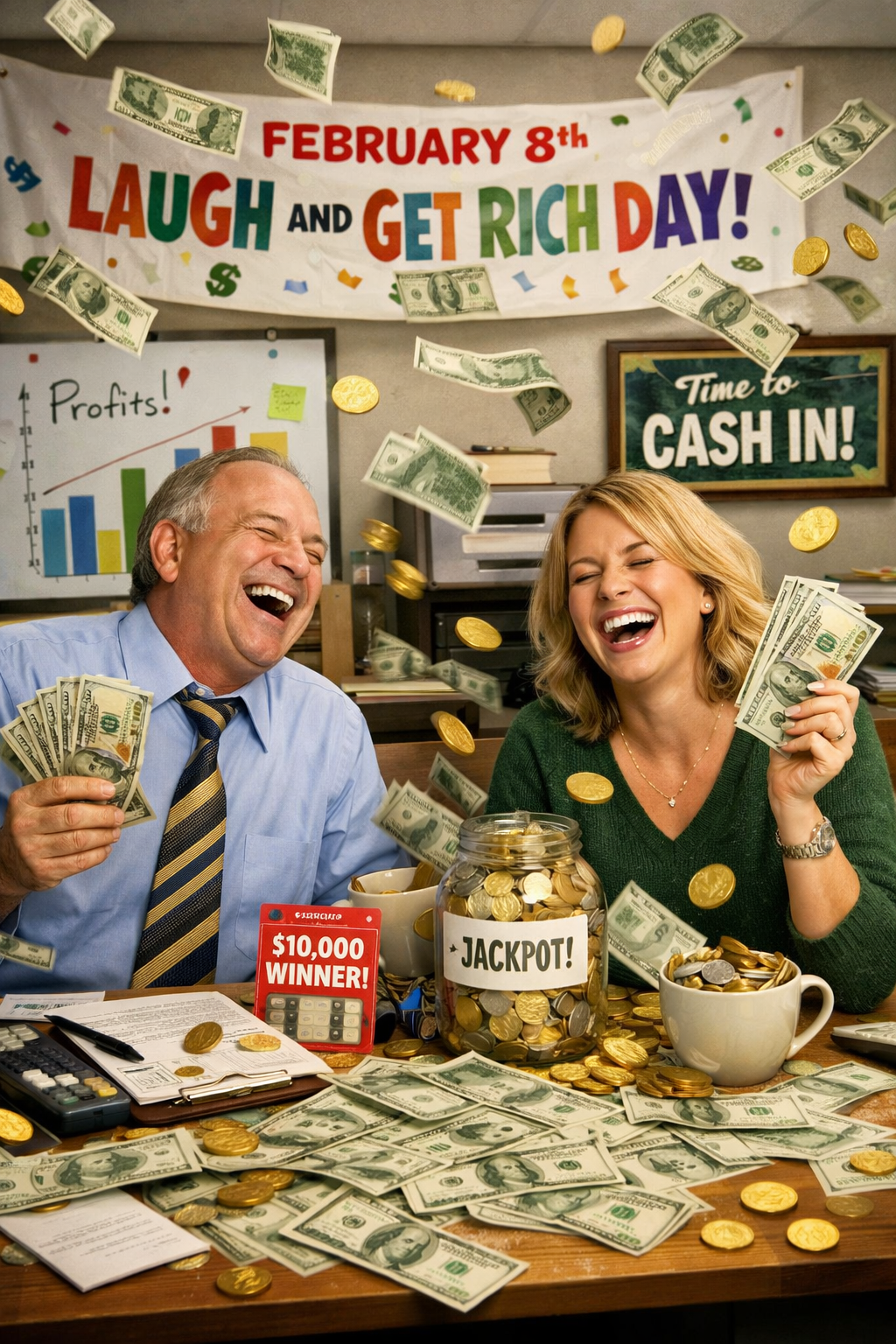 😂💰 Laugh and Get Rich Day — February 8 - Because smiling is cheaper than crypto and way better for your face.