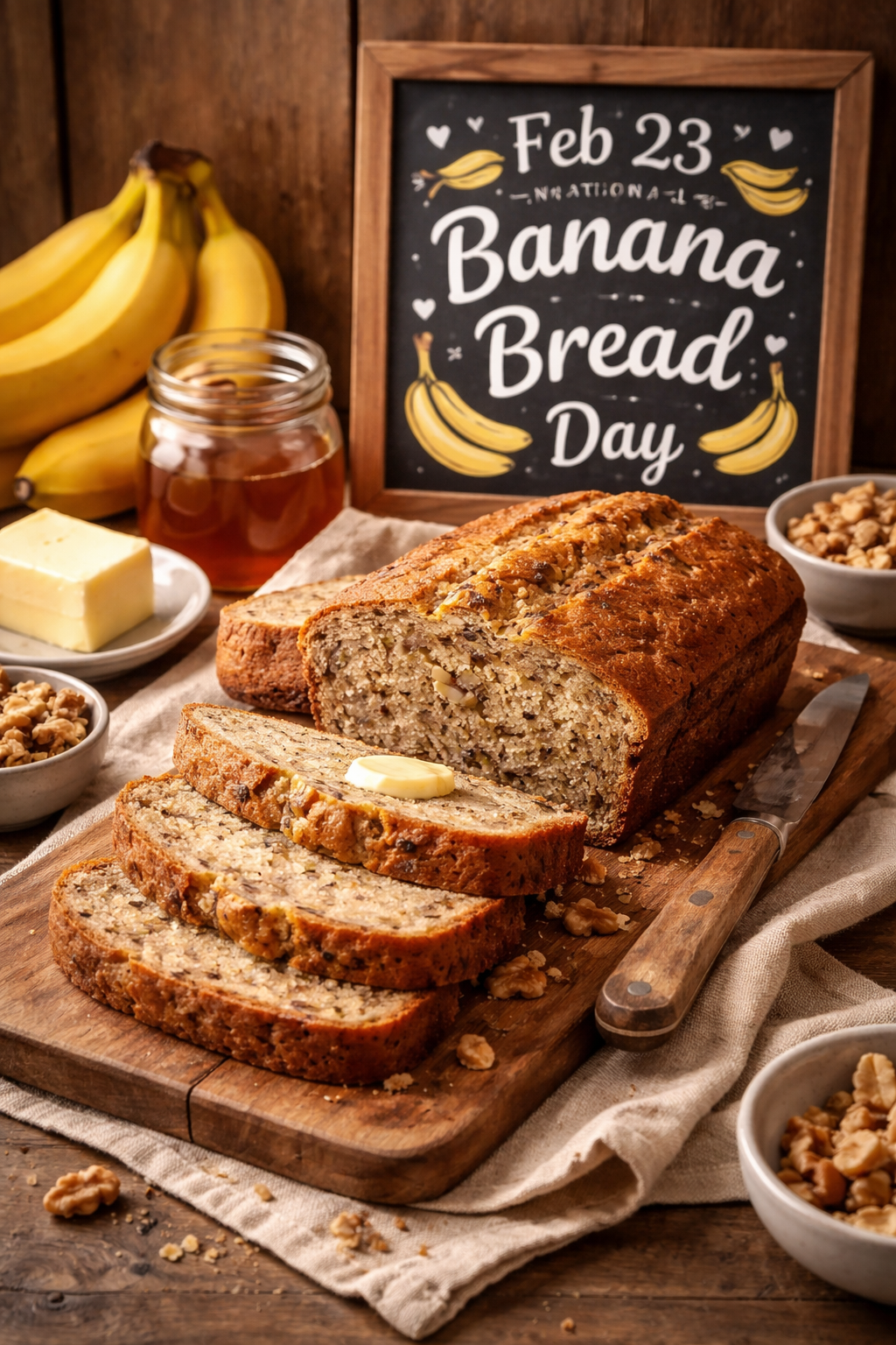 🍌 February 23 – National Banana Bread Day 🍌Because turning mushy bananas into magic is basically a superpower