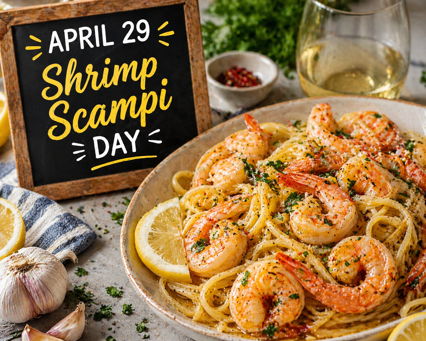 🍤✨ April 29 — Shrimp Scampi Day (a.k.a. Butter, Garlic &amp; Zero Regrets Day) ✨🍋