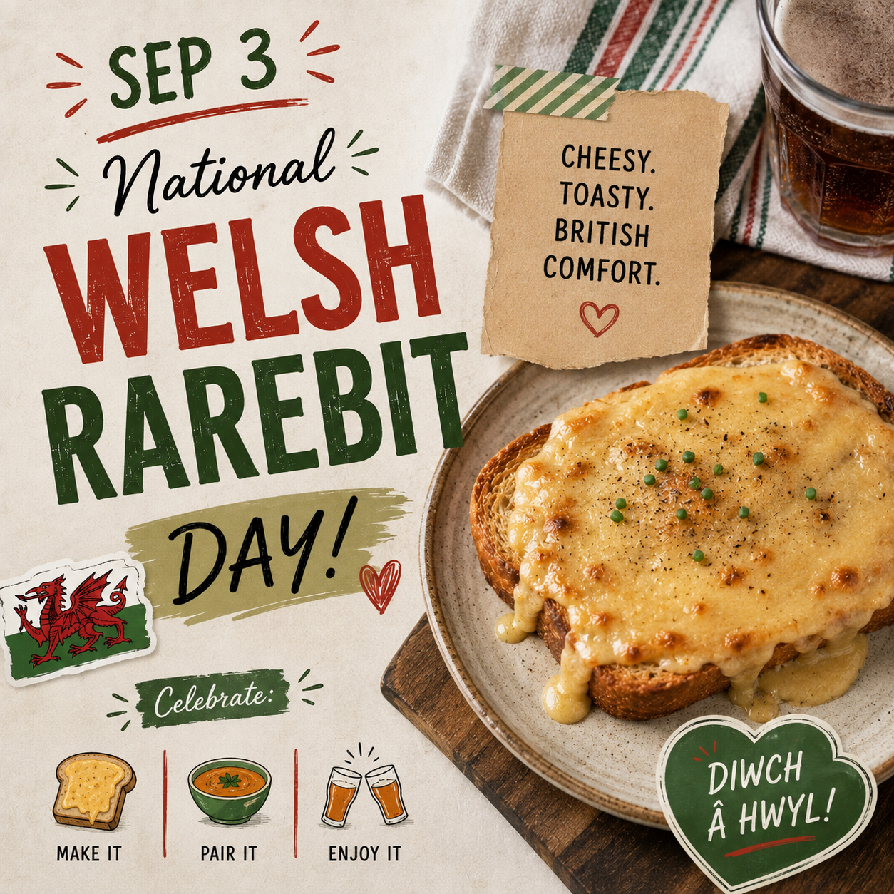 🧀🍞 National Welsh Rarebit Day – September 3 🍞🧀