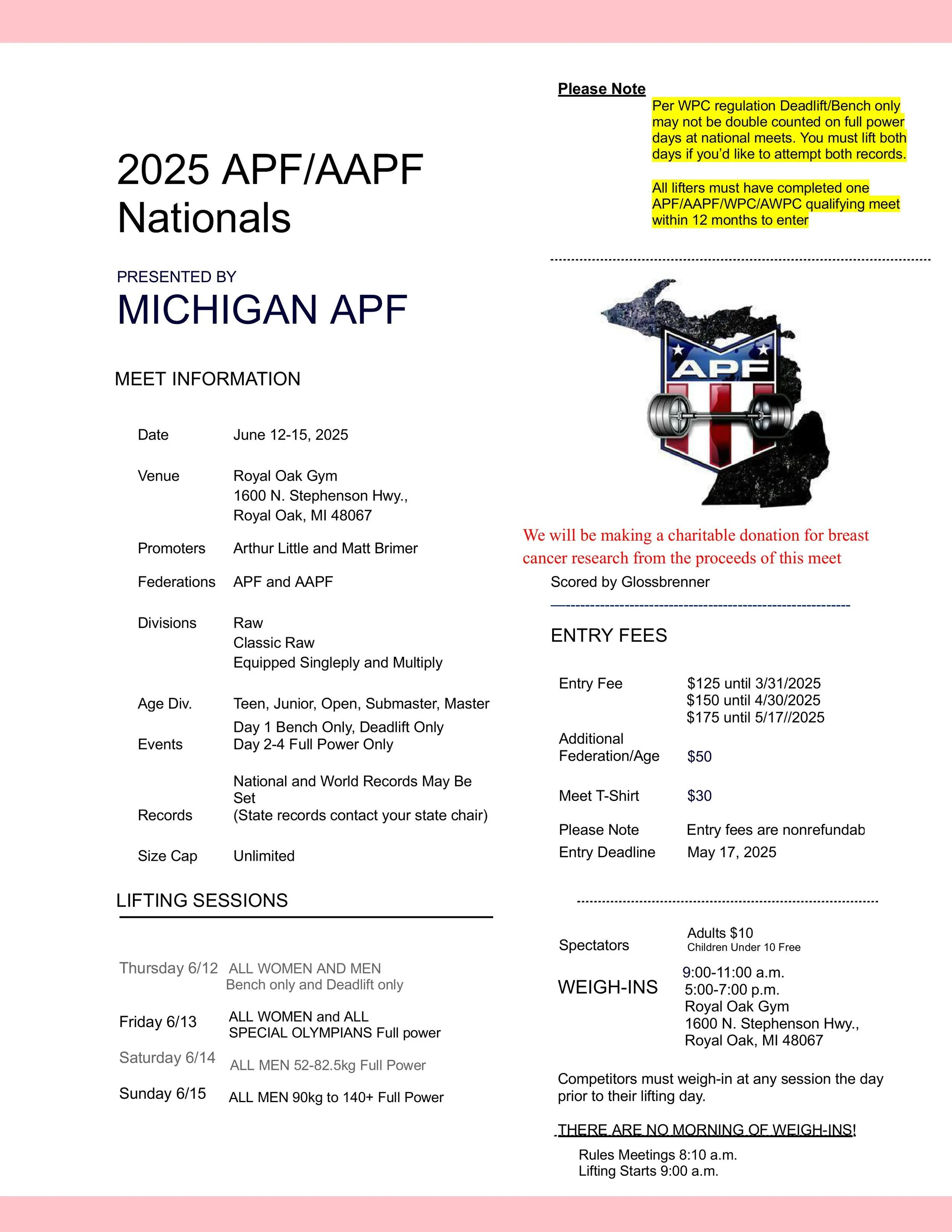 Upcoming Meets — Michigan APF