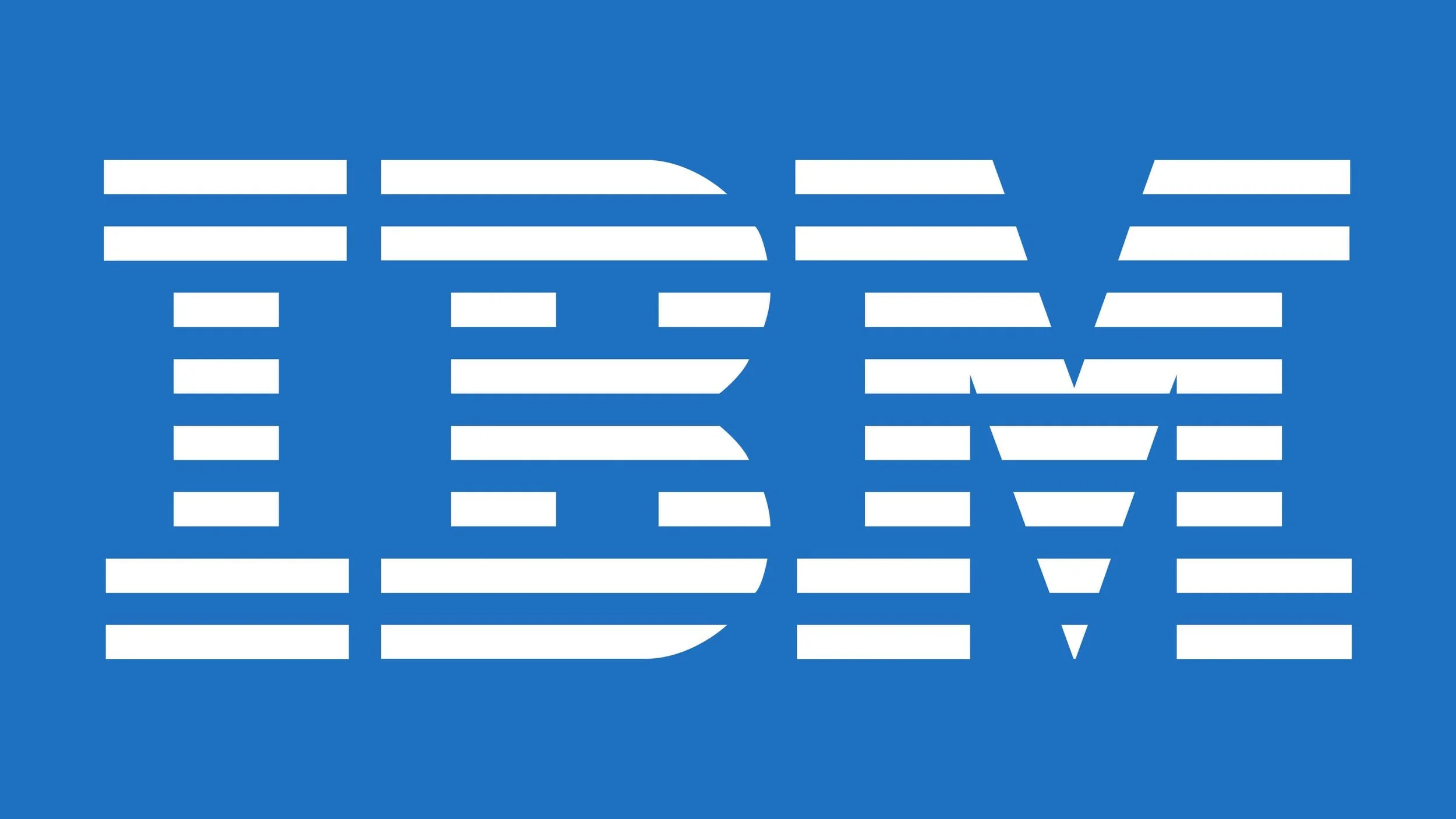 The IBM logo in white on a blue background.