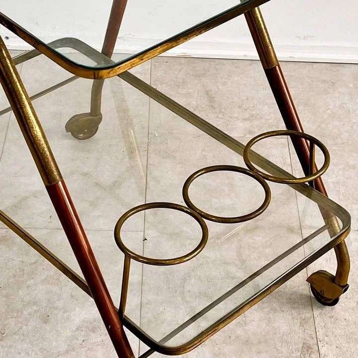 Carrello di Cesare Lacca in legno, vetro e ottone, anni '50 – foto 2