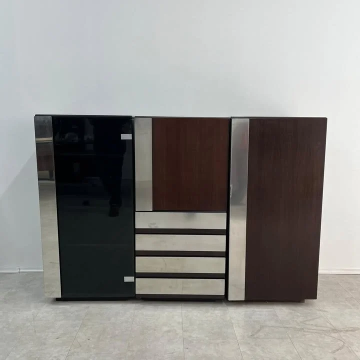 Credenza modulare a 6 elementi in legno e specchio brunito, anni '70 – foto 1