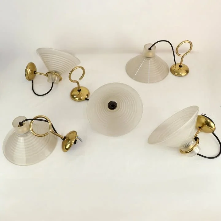 Set di 5 applique in vetro di Murano satinato e ottone, anni '70 – foto 2