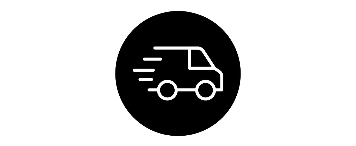 Icona di un camion che corre, in bianco e nero.