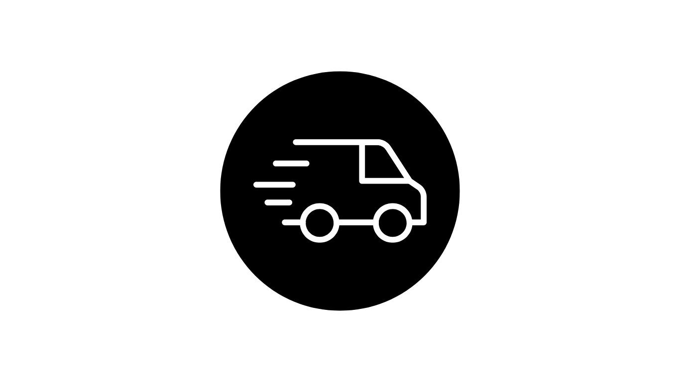 Icona di un camion che corre velocemente su uno sfondo nero.