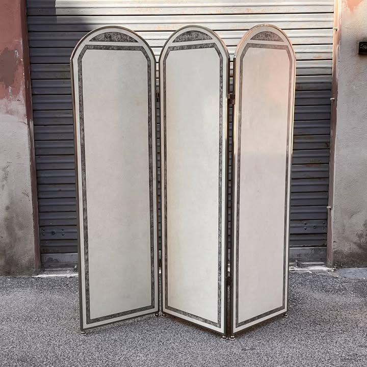 Paravento in ottone nichelato e plexiglass dipinto, anni '70 – foto 3