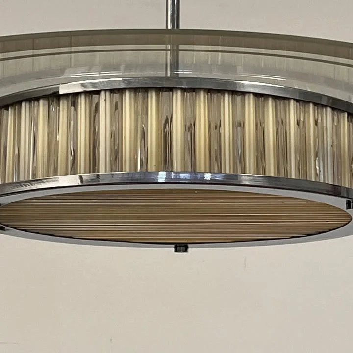 Lampadario in cromo e vetro con canne satinate, Italia, anni '40 – foto 2