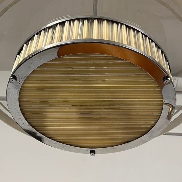 Lampadario in cromo e vetro con canne satinate, Italia, anni '40 – foto 3