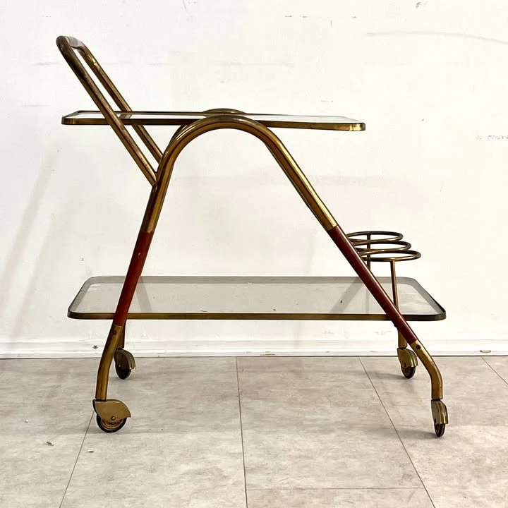 Carrello di Cesare Lacca in legno, vetro e ottone, anni '50 – foto 3