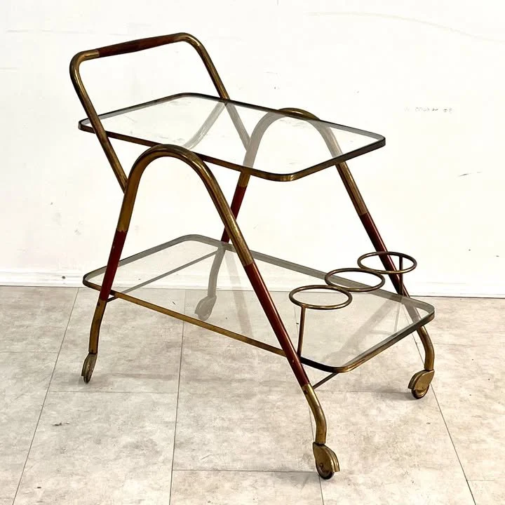 Carrello di Cesare Lacca in legno, vetro e ottone, anni '50 – foto 1