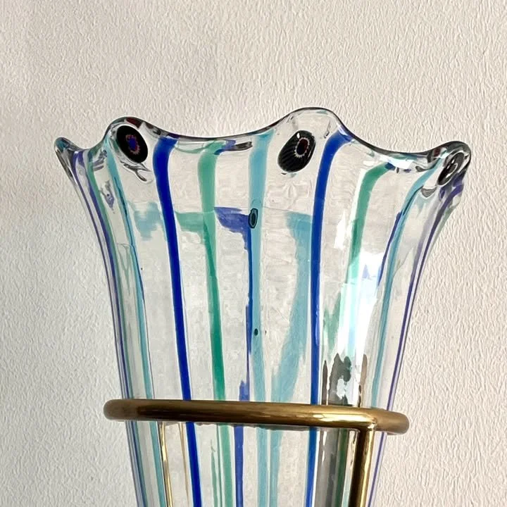 Vaso in vetro di Murano con murrine e ottone, anni '80 – foto 3