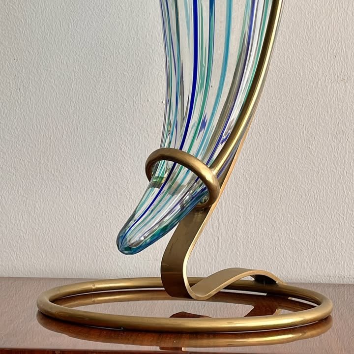 Vaso in vetro di Murano con murrine e ottone, anni '80 – foto 2