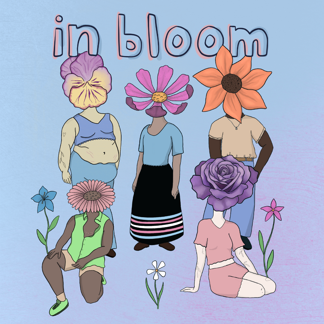 Book cover of "in-bloom" stories from the 2STGNBGD Community on Epekwitk