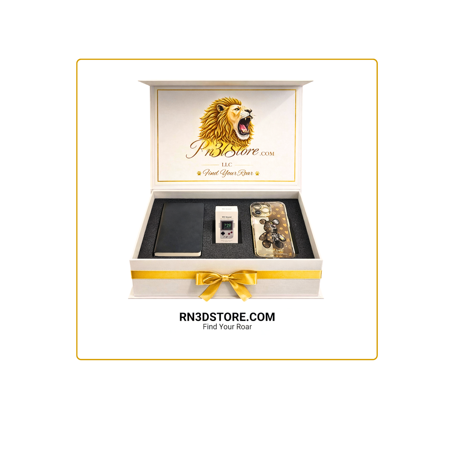 NursePro Elite™ – Smart Bundle  (Brown Tech Bear iPhone 13 Pro Case, Black Leather Strap Notebook, and White Apple Watch Charging Station)