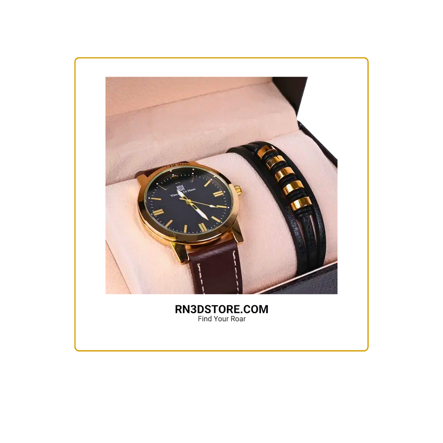 The Wristwear Trinity: Leather Bracelet, Stone Beads & Modern Leather Watch Set