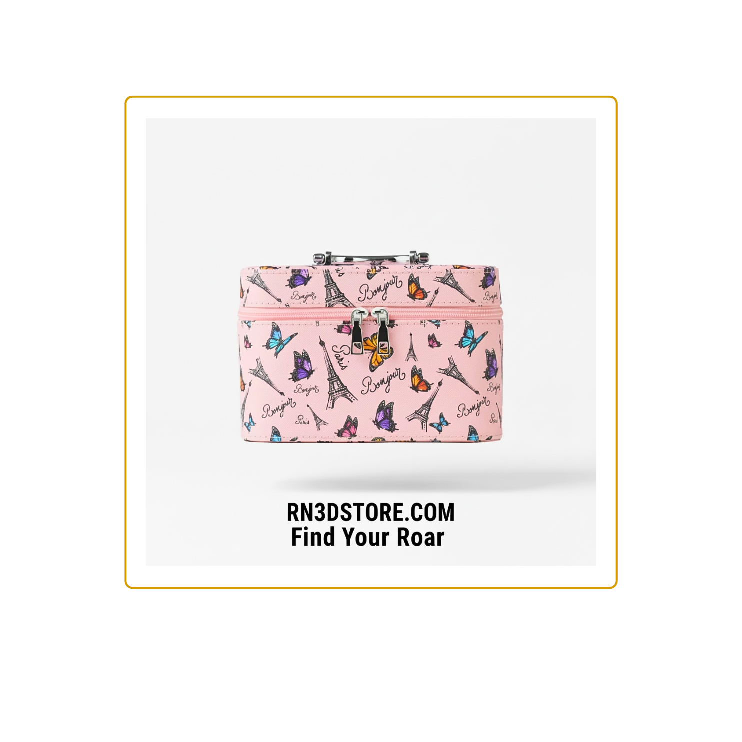 Parisian Whimsy: Butterfly-Adorned Makeup Train Case for Organized Elegance