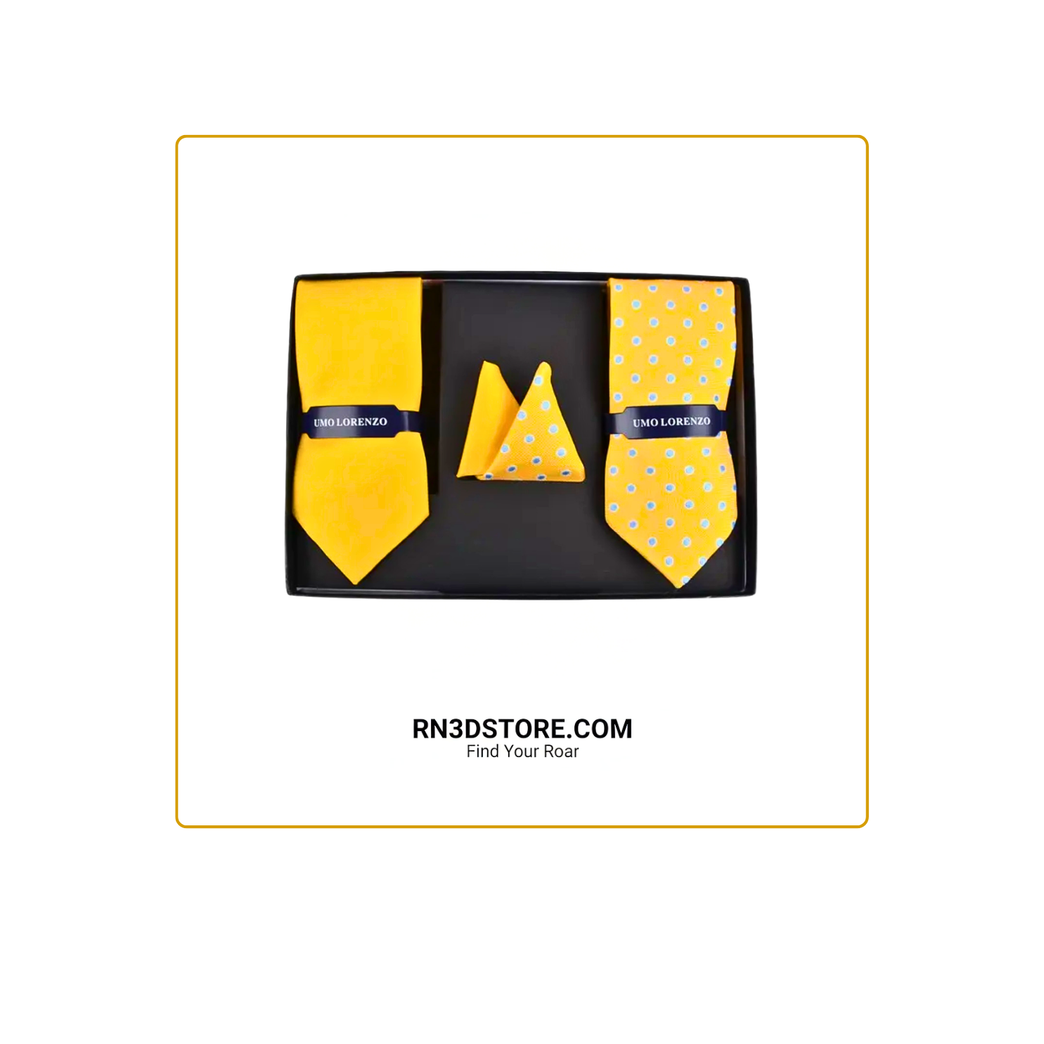 Men's Luxury Boxed Golden Yellow Tie Gift Set: 2 Polyester ties and 2 Pocket Squares