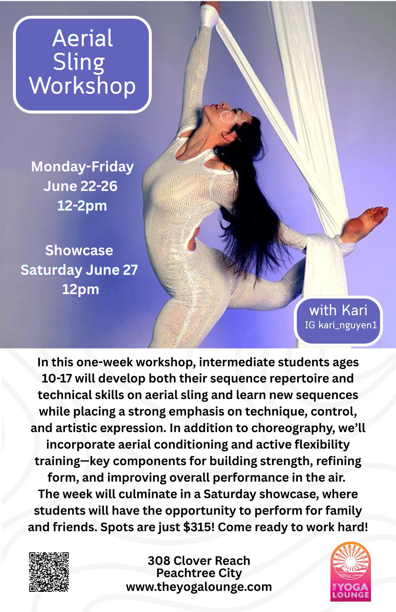 aerial sling workshop ages 10-17 peachtree city atlanta newnan fayetteville senoia