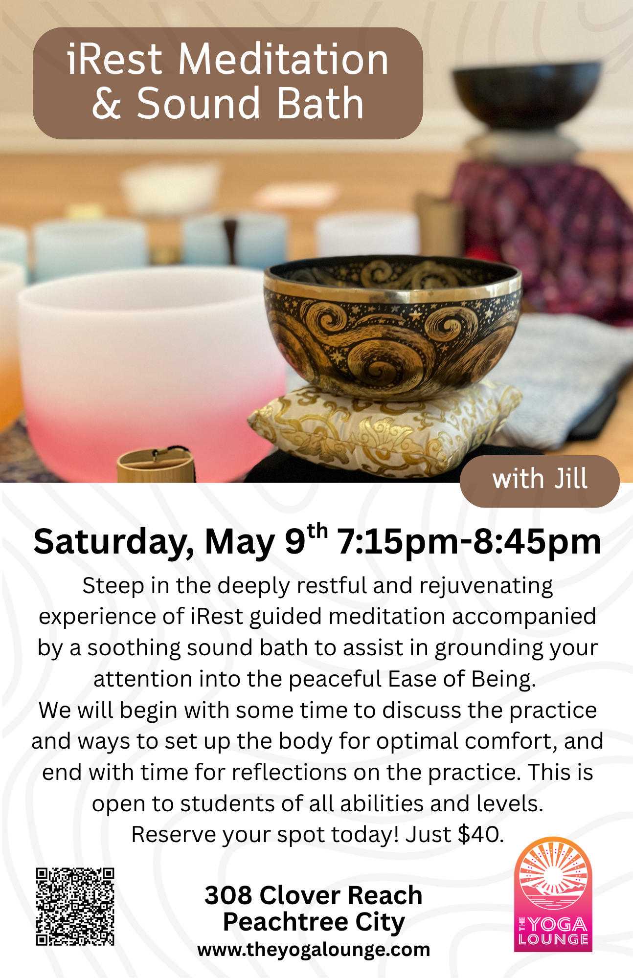 meditation sound bath yoga iRest peachtree city jill elkin south atlanta newnan fayetteville senoia sharpsburg tyrone brooks