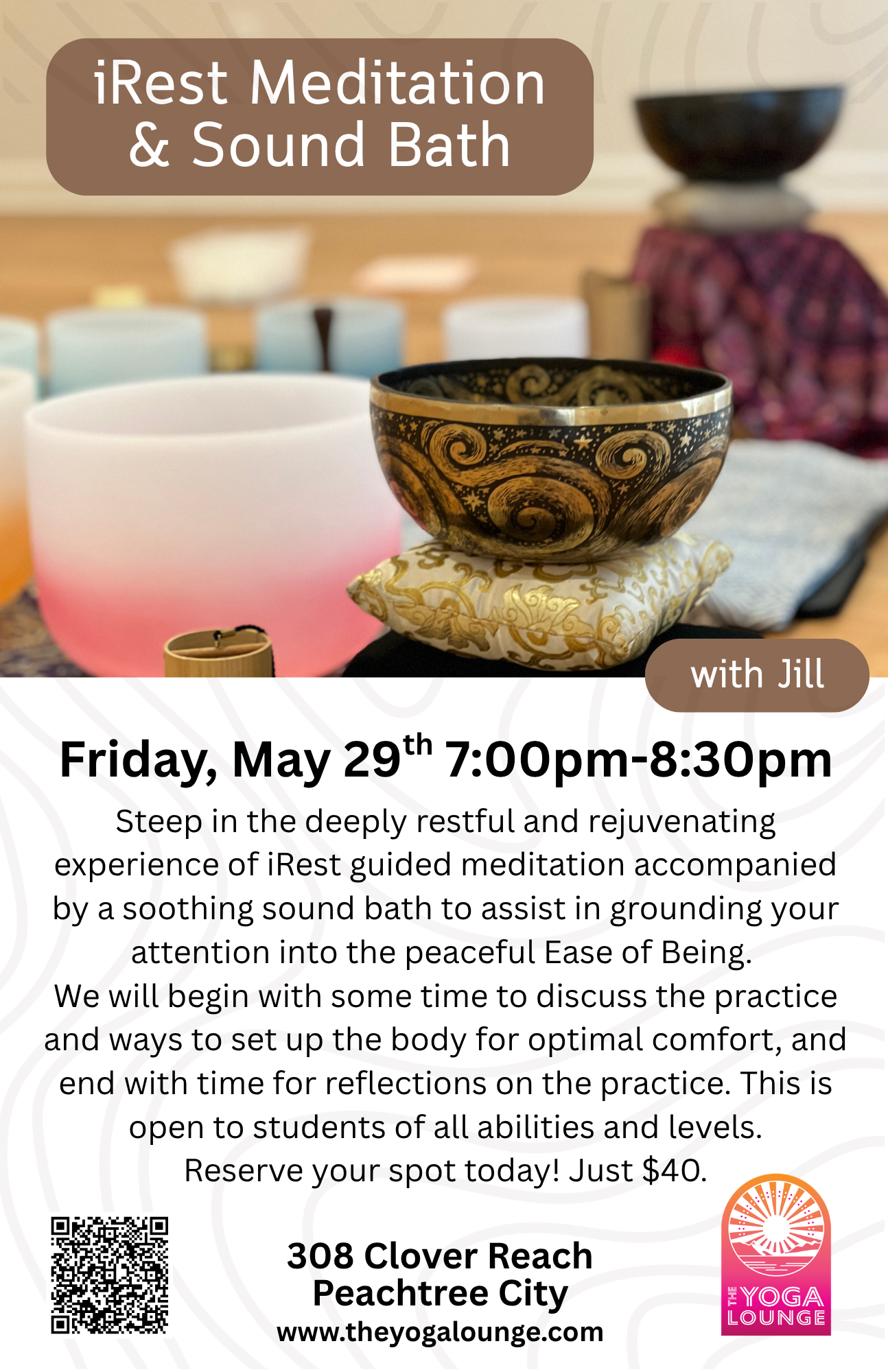 iRest meditation sound bath jill elkin yoga peachtree city newnan fayetteville sharpsburg senoia tyrone south atlanta event things to do