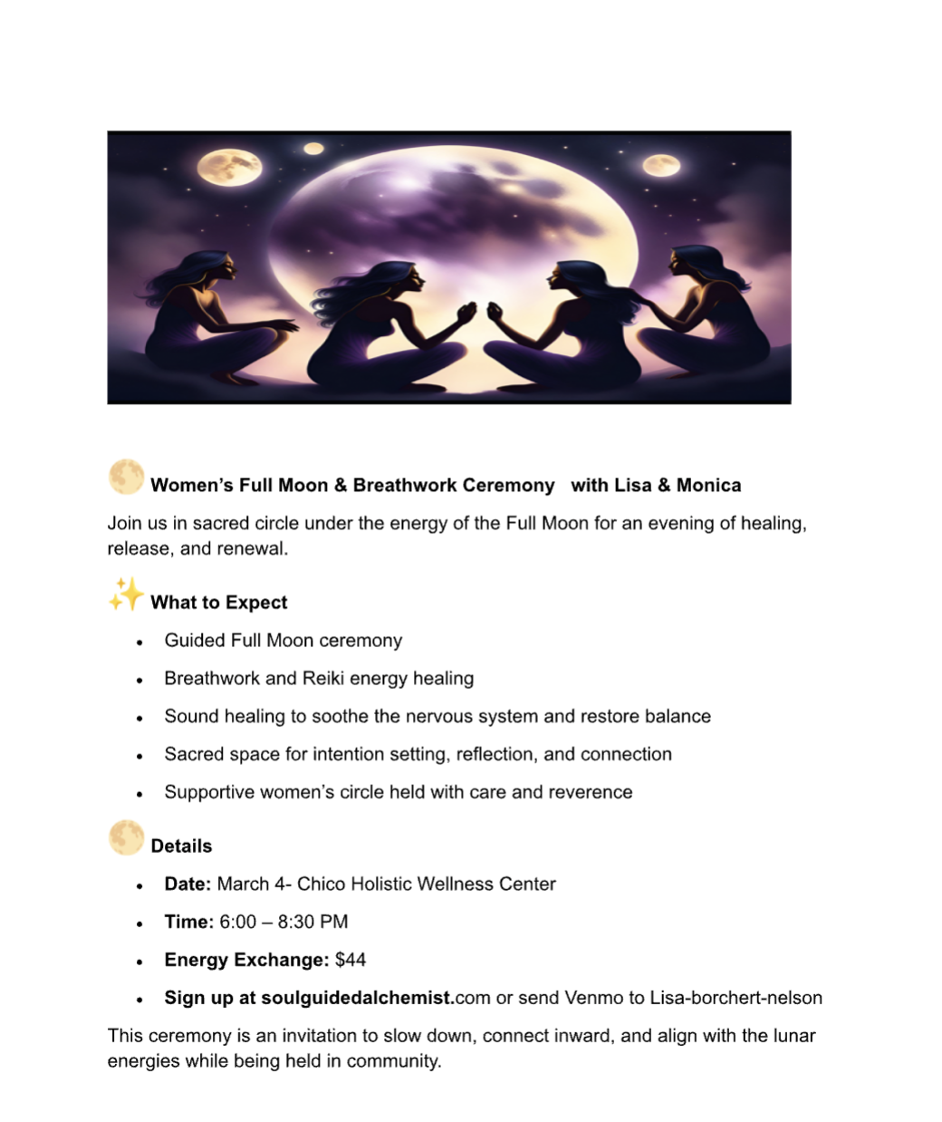 Women’s Full Moon &amp; Breathwork Ceremony with Lisa &amp; Monica