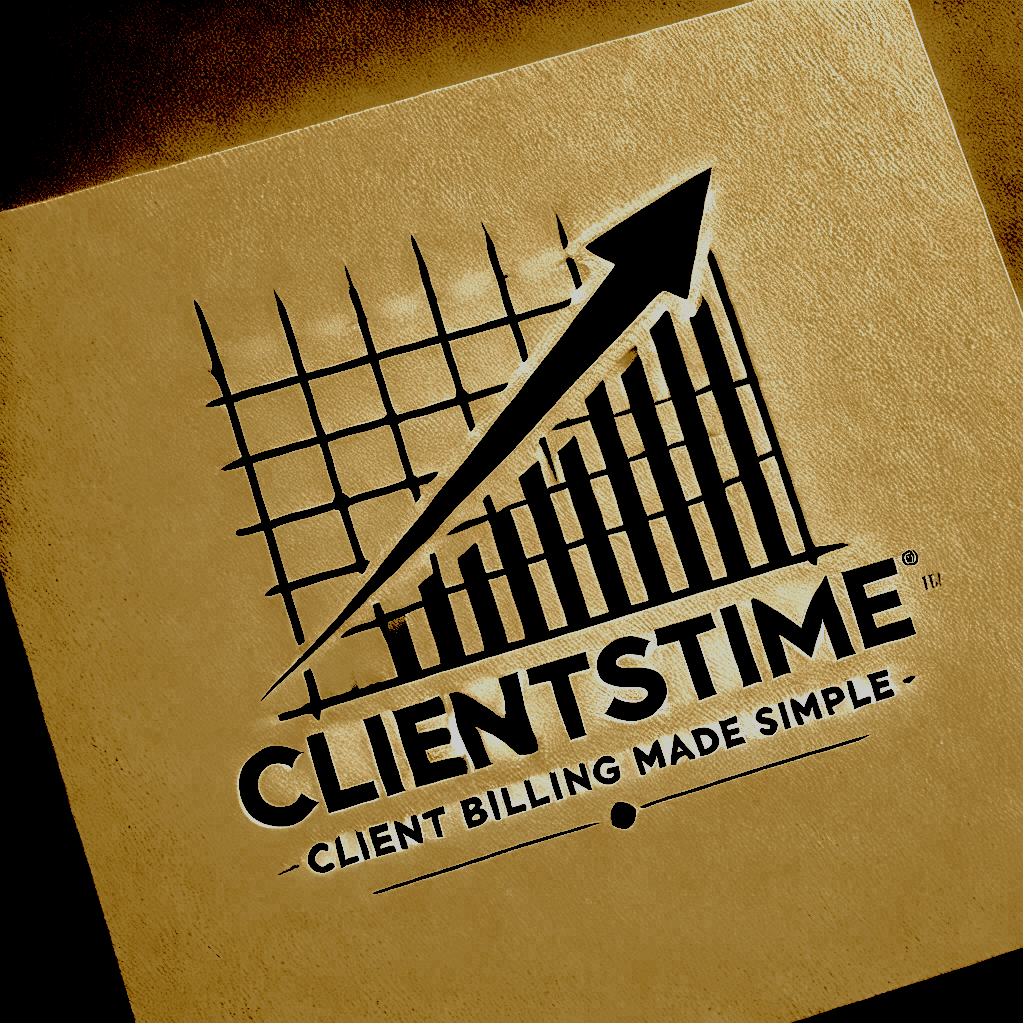 Logo for ClientStime with a upward trending graph and the slogan "Client Billing Made Simple".