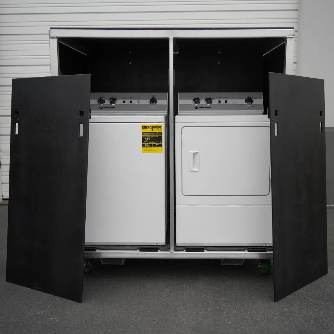 Custom portable washer + dryer unit for @laphil. 🧺 Fully detachable doors, tour ready, and built for seamless use anywhere. #madeinamerica