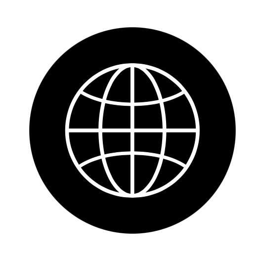 Globe icon with black background and white lines
