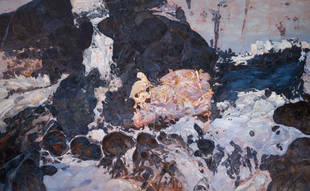 The One Who Burned the Rain, 2025, oil on canvas, 104 x 64 in