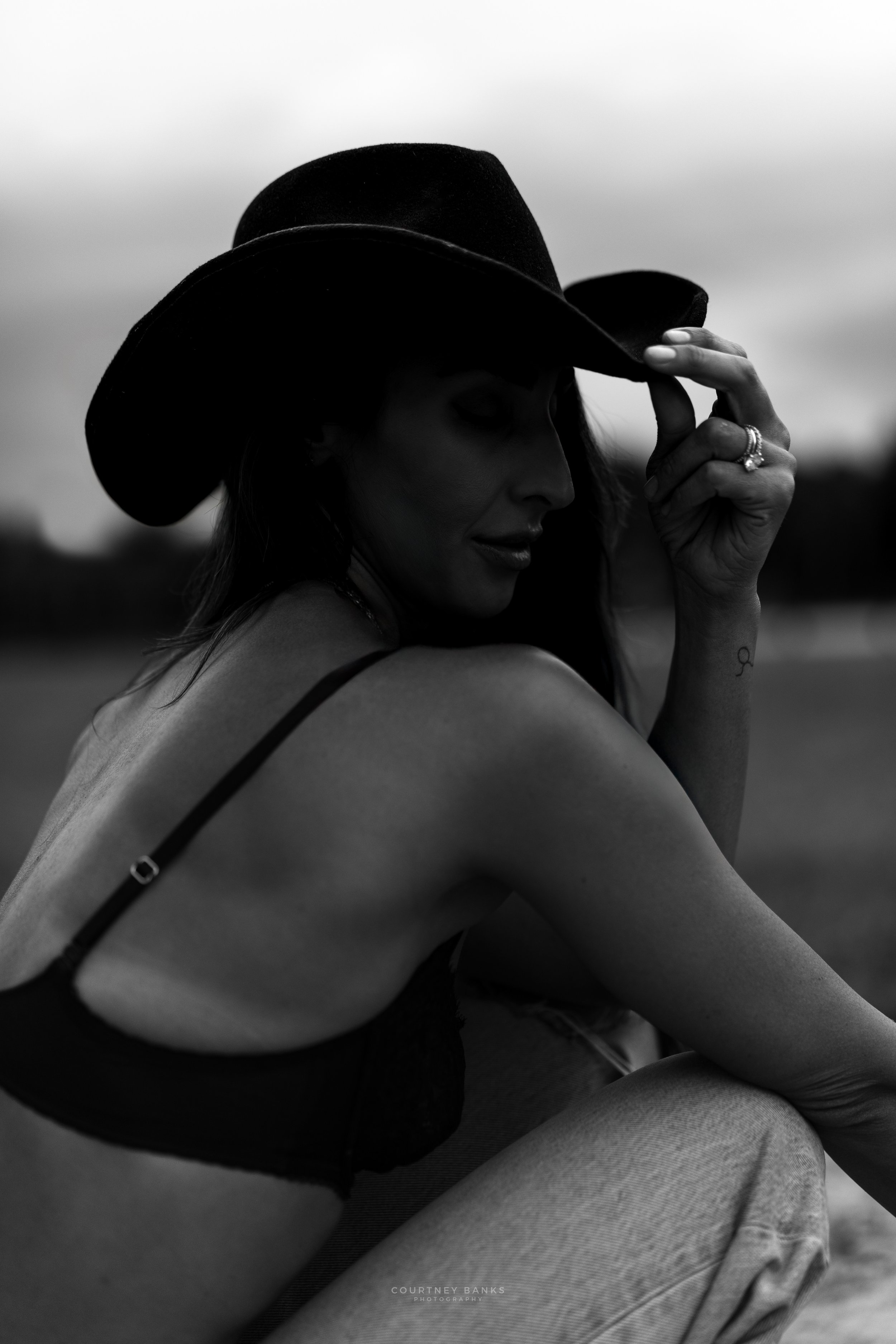 Victoria poses for coastal cowgirl editorial at White Oak Equestrian in Southwest Ranches, Florida.