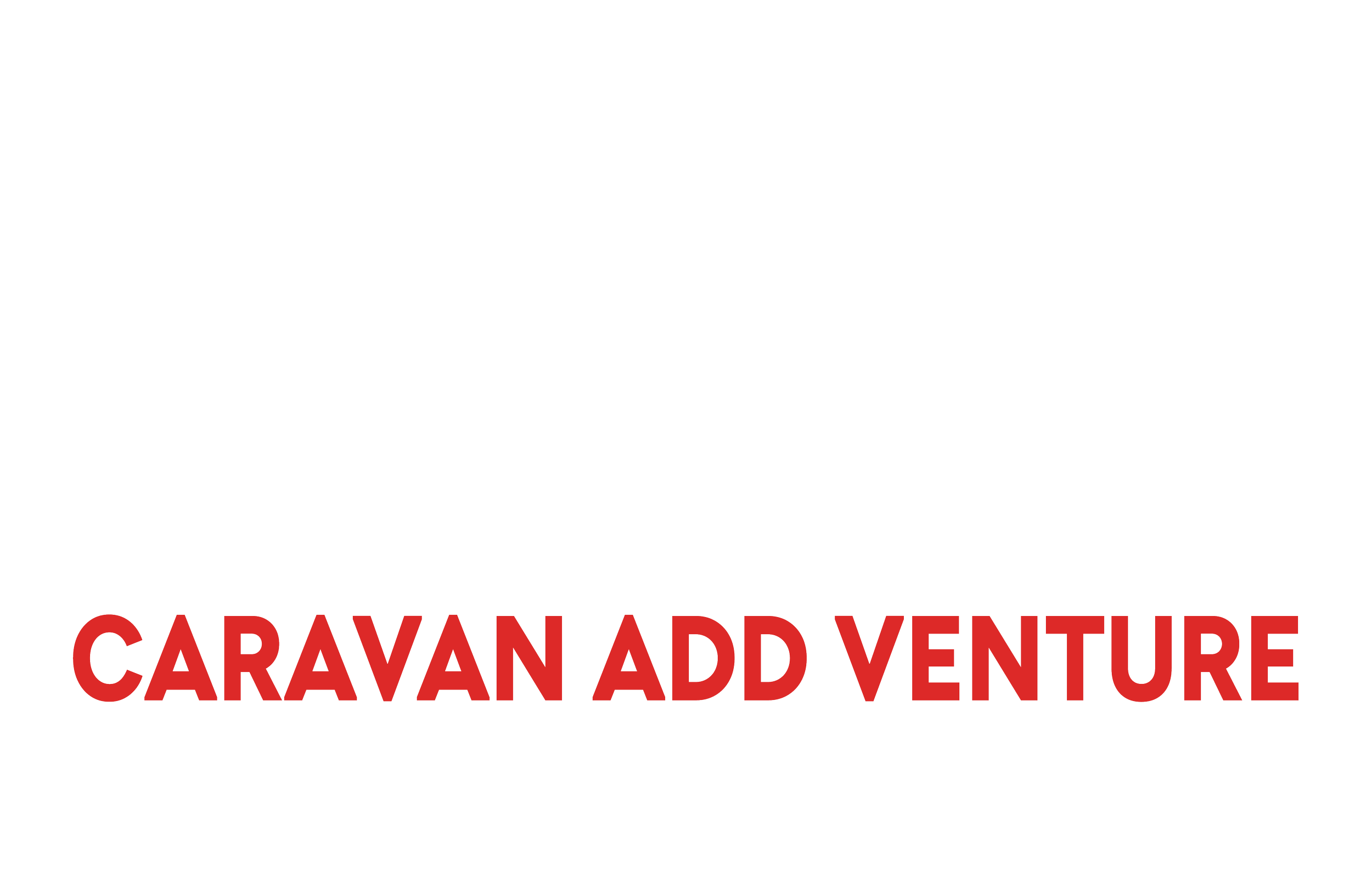 A neon-style logo with an illustration of a camper trailer and a sun, featuring the text 'Caravan Add Venture' in red and 'Where your adventure begins' in white cursive on a black background.
